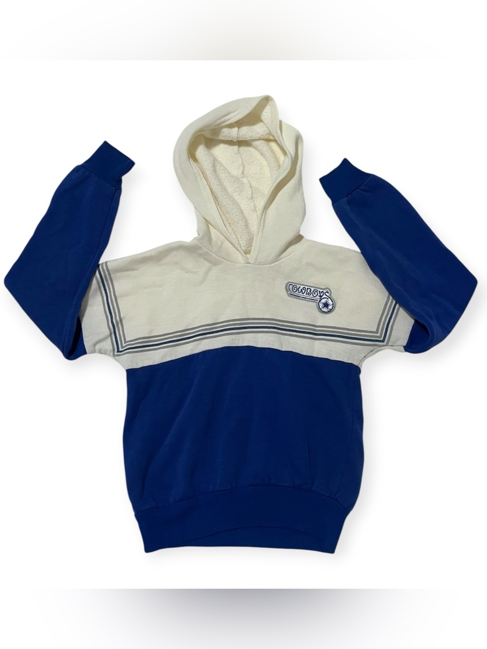 Vintage Size Small 7-8 Kids Blue & Cream 'Cowboys' Hooded Sweatshirt football